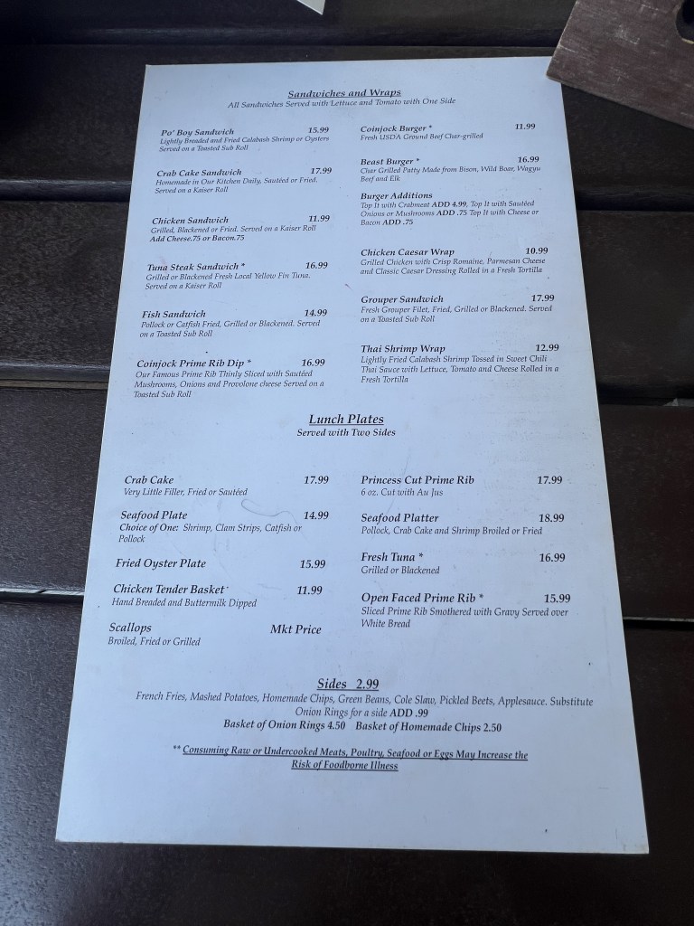 Coinjock Marina Lunch Menu