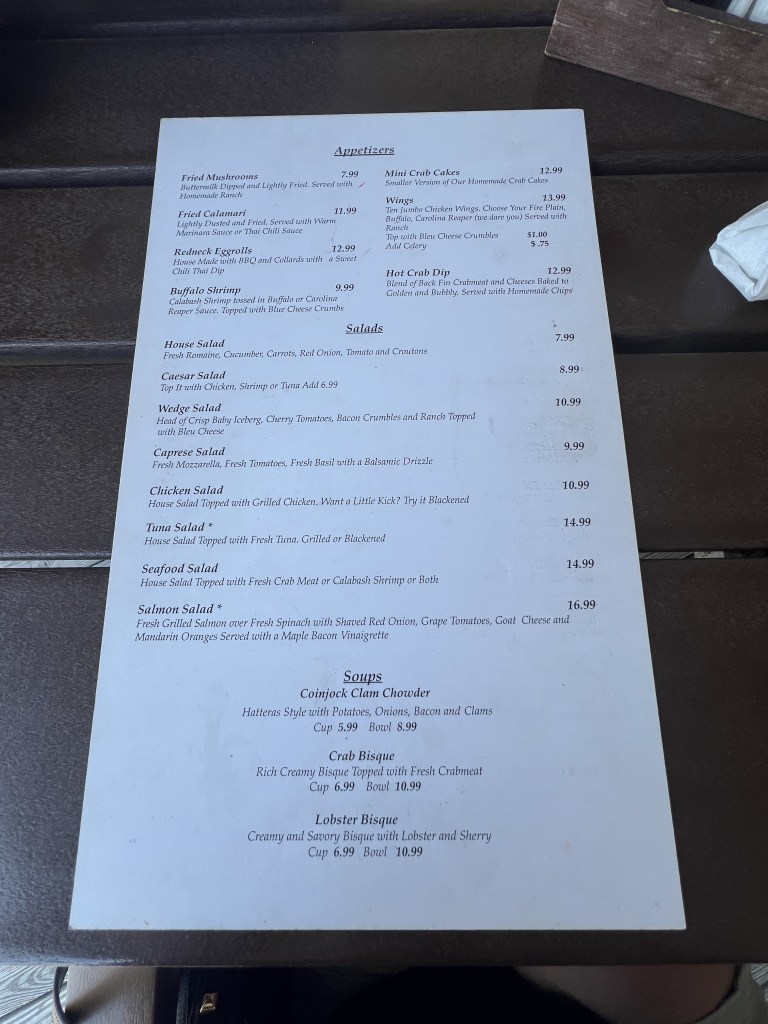 Coinjock Marina Lunch Menu